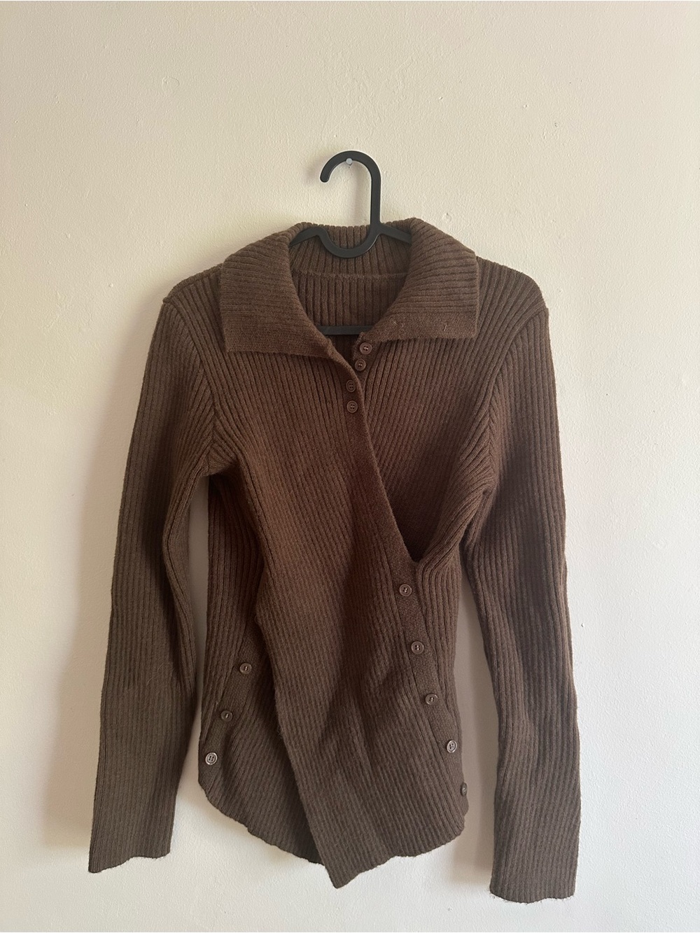 Cider Brown Ribbed Button-Front Collared Cardigan - Picture 2 of 3